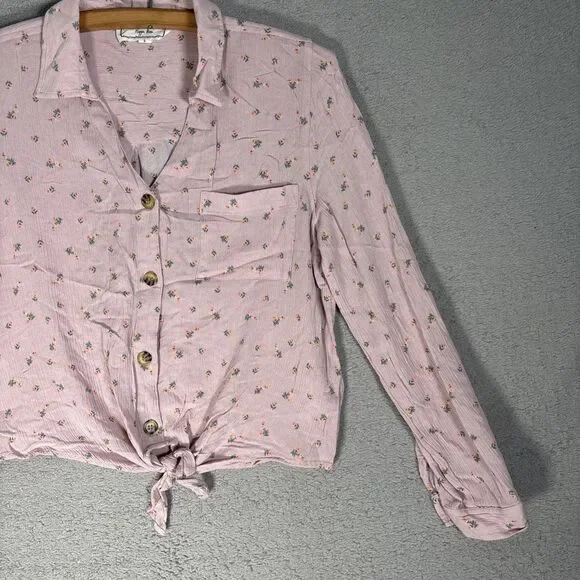 Hippie Rose Top Womens Size L Pink Floral Tie Waist Soft Girl Ditsy Boho Cottage - Picture 4 of 16
